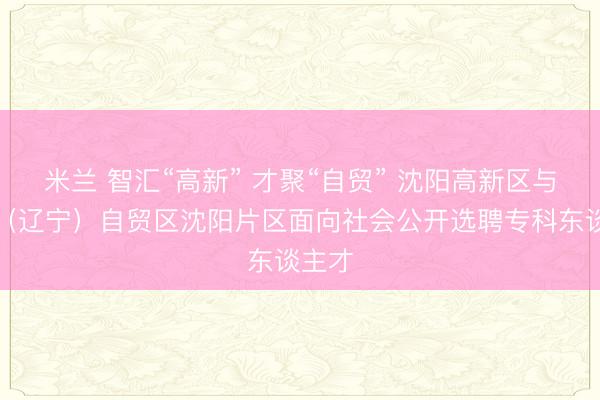 米兰 智汇“高新” 才聚“自贸” 沈阳高新区与中国（辽宁）自贸区沈阳片区面向社会公开选聘专科东谈主才