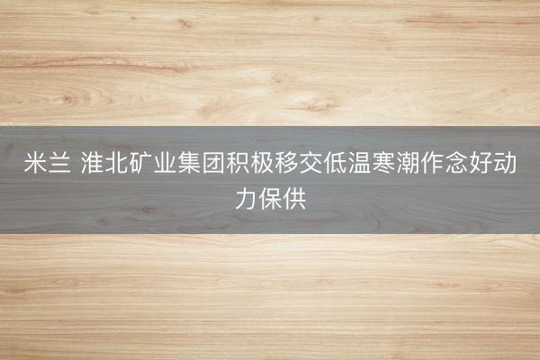米兰 淮北矿业集团积极移交低温寒潮作念好动力保供