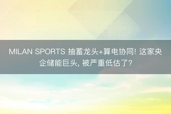 MILAN SPORTS 抽蓄龙头+算电协同! 这家央企储能巨头， 被严重低估了?