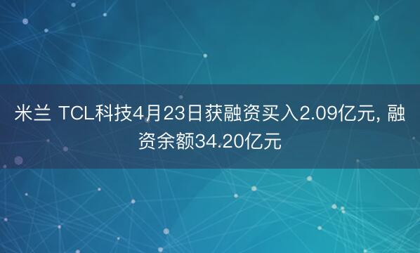 米兰 TCL科技4月23日获融资买入2.09亿元， 融资余额34.20亿元