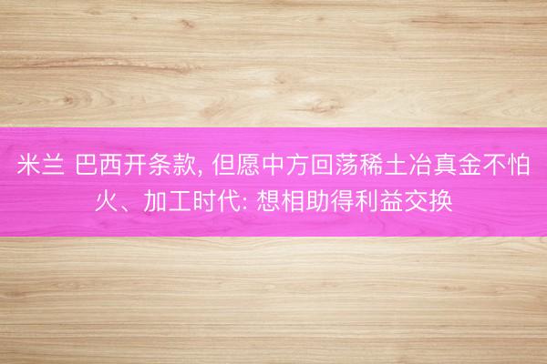 米兰 巴西开条款， 但愿中方回荡稀土冶真金不怕火、加工时代: 想相助得利益交换